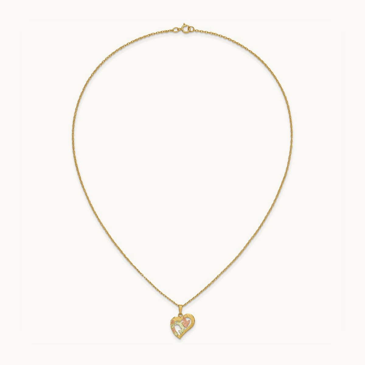 Black Hills Gold Hummingbird in Heart Necklace