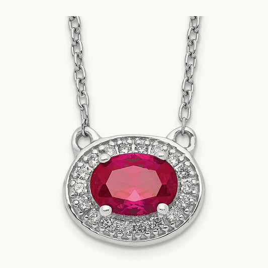 Diamond and Oval Ruby 18 inch Necklace, 14K White Gold