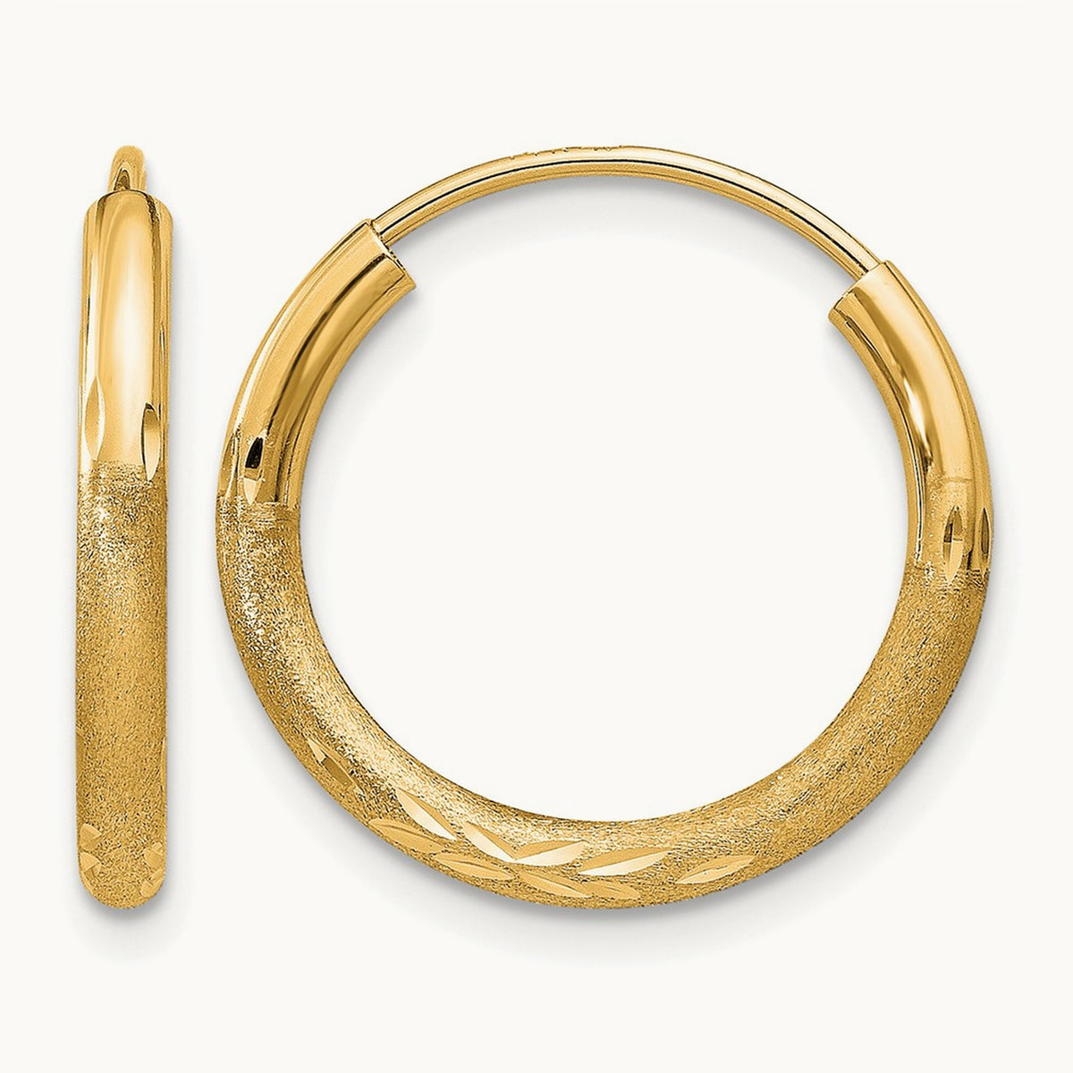 Satin Diamond-cut Endless Hoop Earrings — 16mm, 2mm