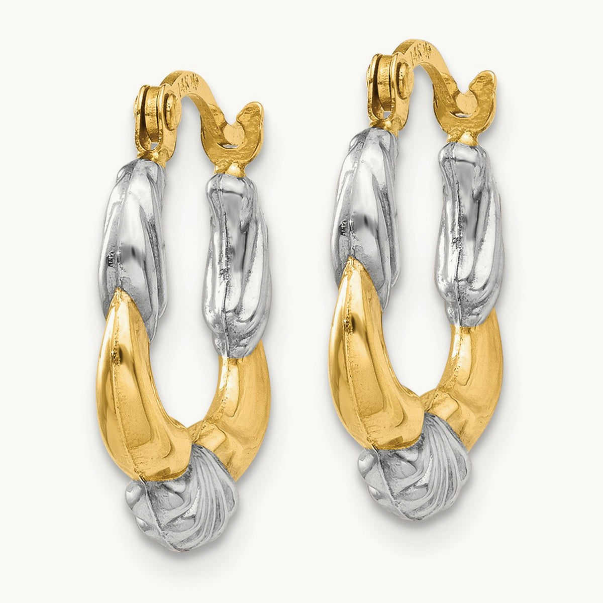 & Rhodium Hollow Scalloped Hoop Earrings, 14K