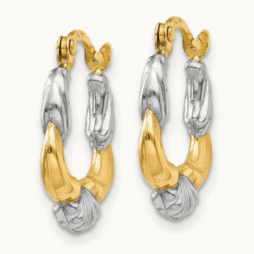 & Rhodium Hollow Scalloped Hoop Earrings, 14K