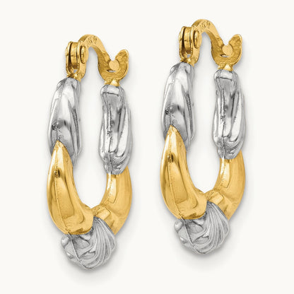 & Rhodium Hollow Scalloped Hoop Earrings, 14K