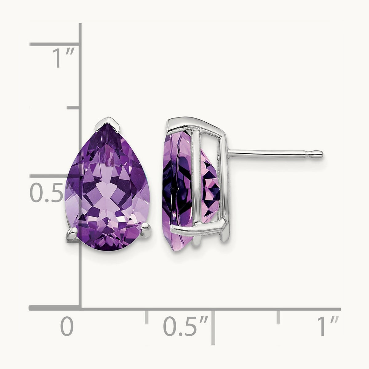 Amethyst Pear Stud Earrings, 14K White Gold