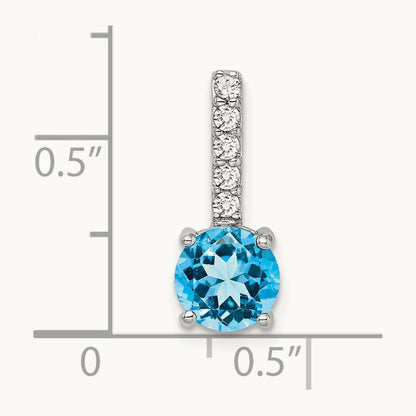 Round Blue Topaz and Diamond Pendant, 14K White Gold