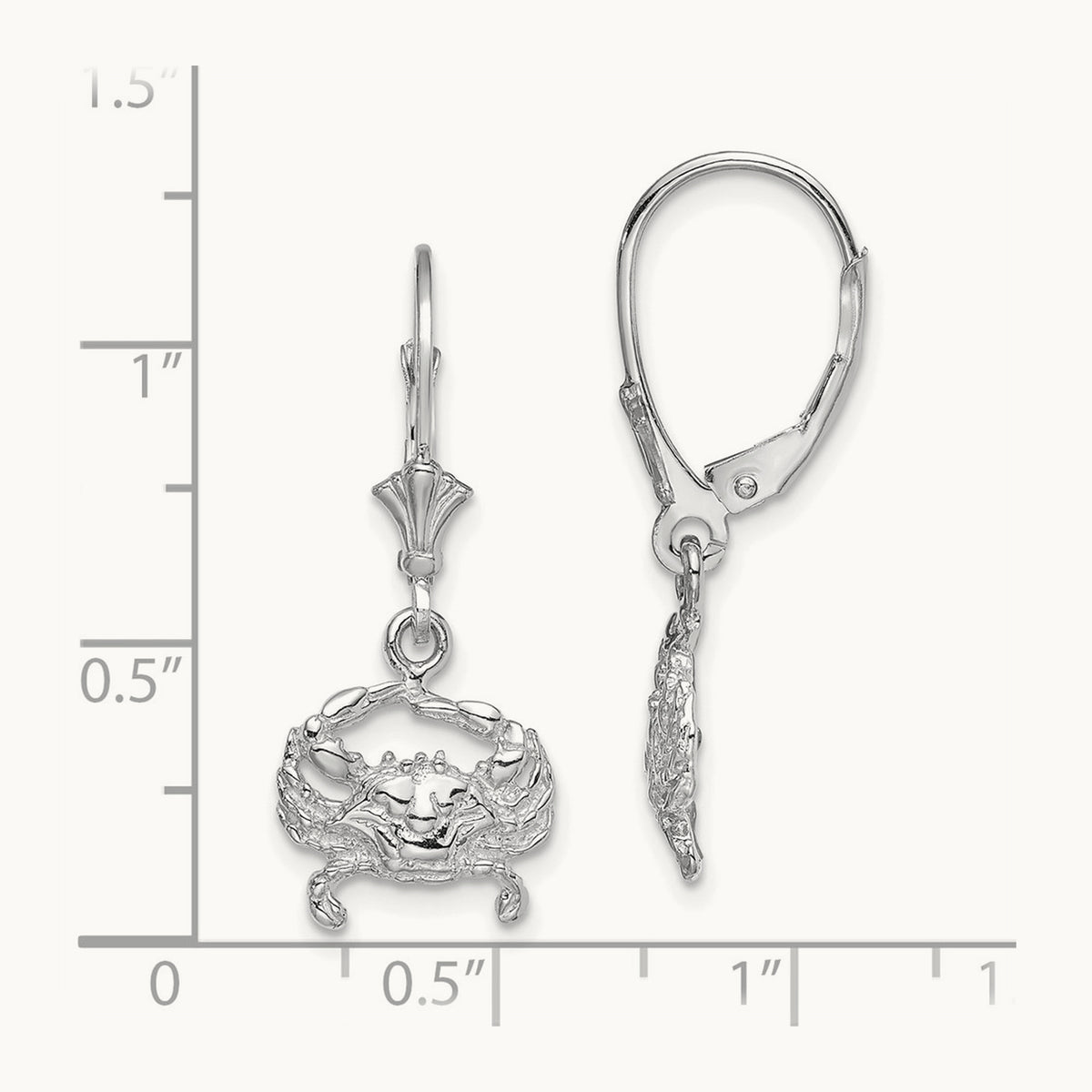 Blue Crab Leverback Earrings — 14K White Gold
