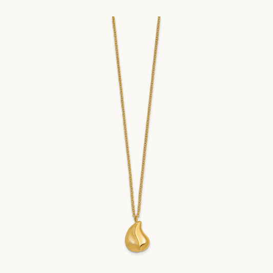Polished And Brushed Curved Teardrop W/2in Ext Necklace, 14K