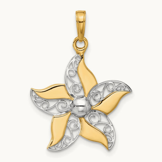 Filigree Flower Pendant, 14K with White Rhodium