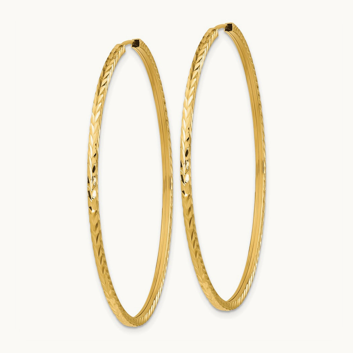 Diamond-cut Square Tube Endless Hoop Earrings — 14K Yellow Gold