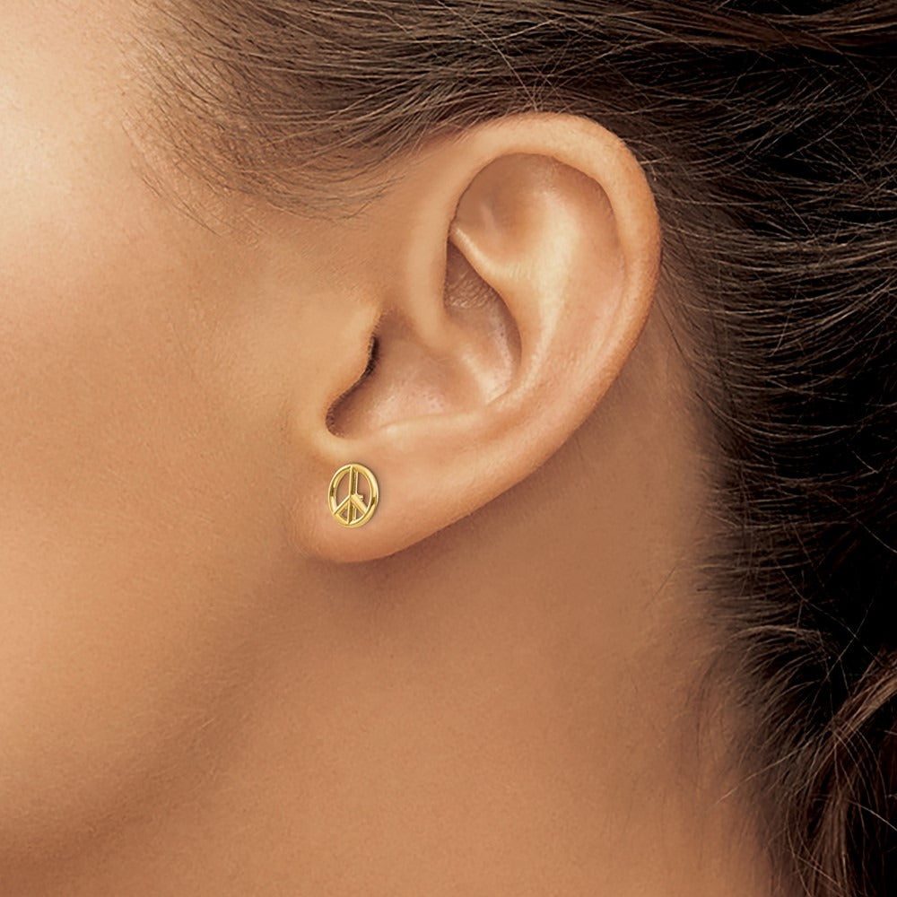 Polished Peace Symbol Post Earrings — 14K Yellow Gold, 8mm