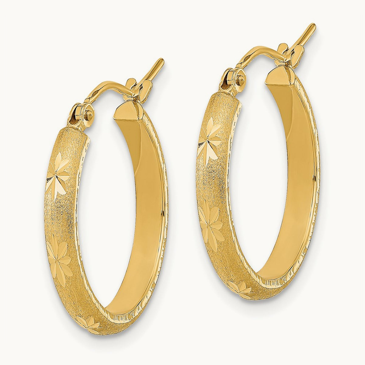 Polished and Satin Diamond-cut Hoop Earrings — photo set