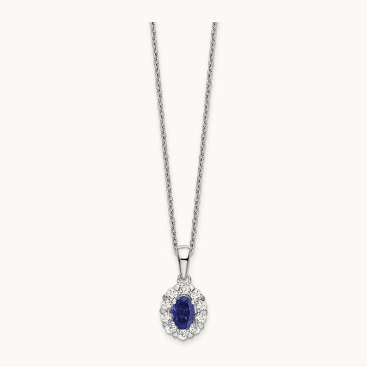 Created Sapphire Halo Necklace, 0.50 ct tw Lab-Grown Diamond