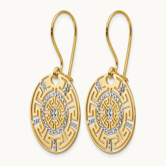 Greek Key Dangle Earrings, 14K Two-tone — Leslie's
