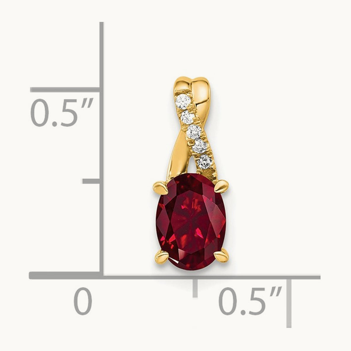 Oval Created Ruby and Lab-Grown Diamond Pendant — 14K Yellow Gold, 14.3mm