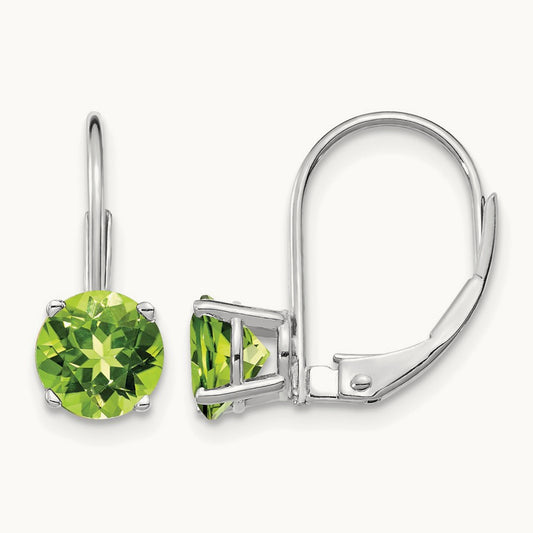 Peridot Leverback Earrings, 6mm, 14K White Gold