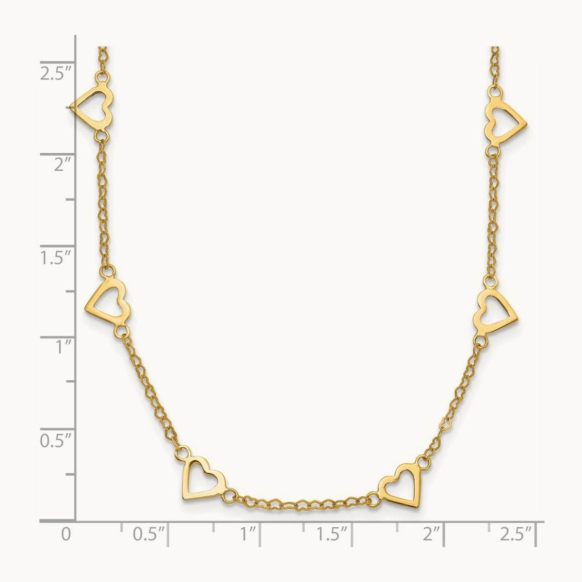 Polished Open Hearts on Heart Link 24in Necklace, 14K