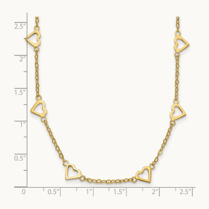 Polished Open Hearts on Heart Link 24in Necklace, 14K