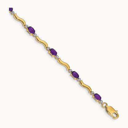 Diamond and Amethyst Bracelet — 14K Yellow Gold