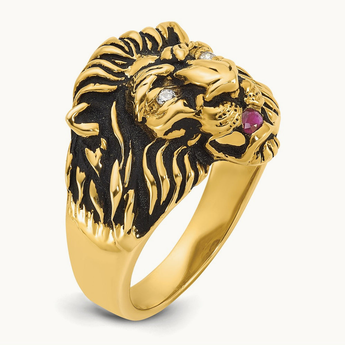 IBGoodman Men's Diamond and Ruby Antiqued Lion Complete Ring, 14K