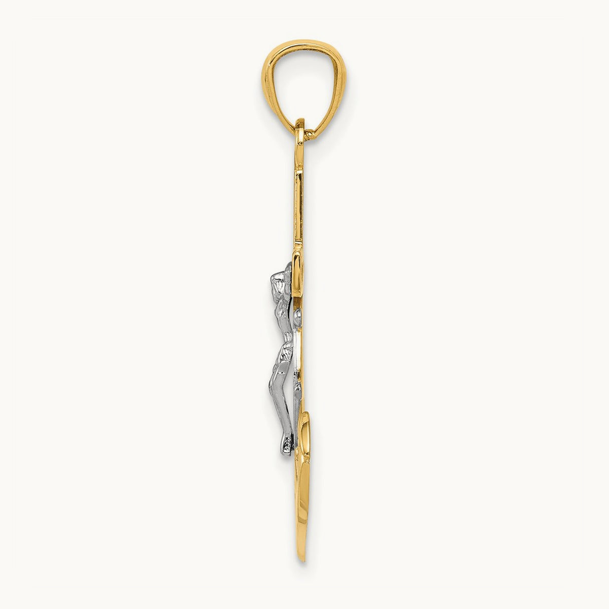 w/Rhodium Polished Mariners Crucifix Pendant, 14K