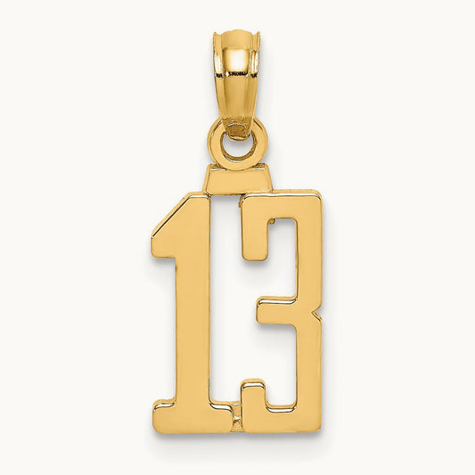 Polished Number 13 Pendant — 14K Yellow Gold