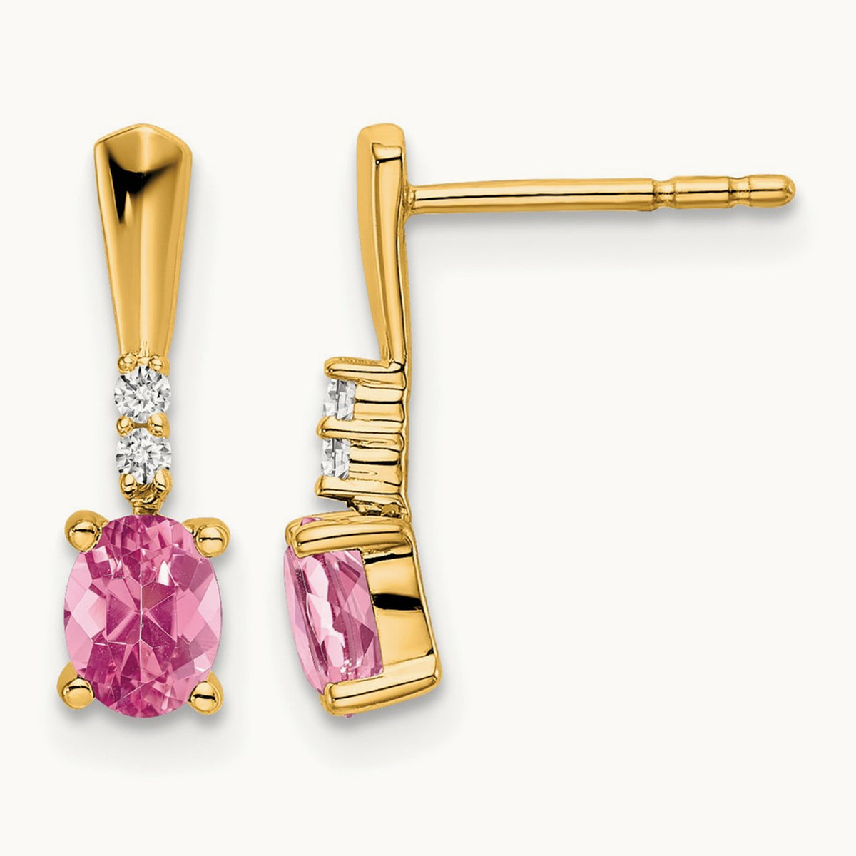 Oval Pink Tourmaline and Diamond Dangle Earrings, 14K