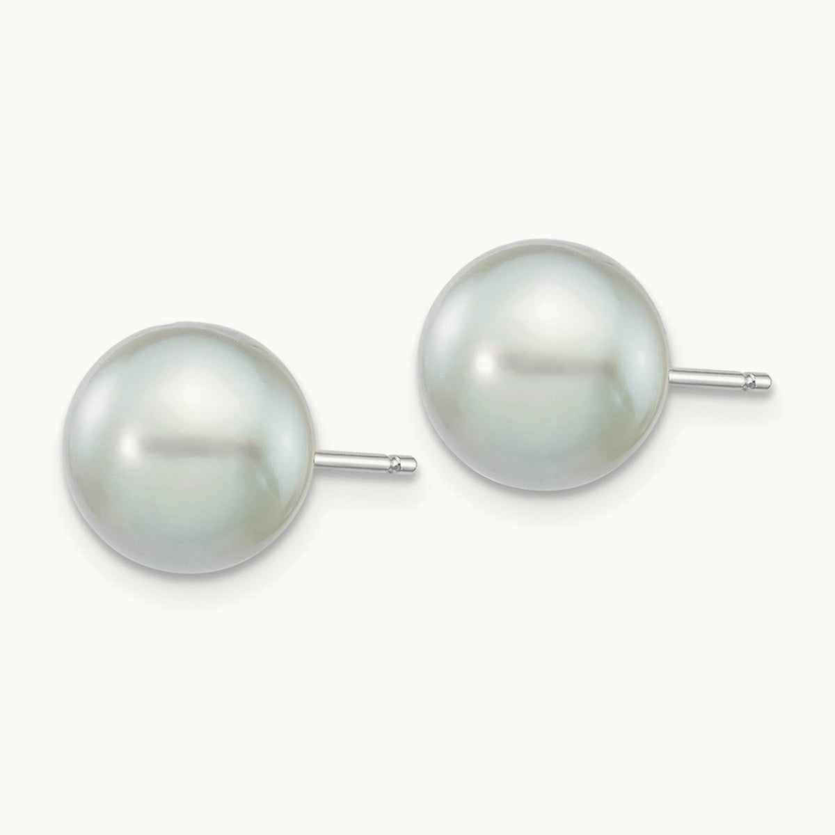 8- Round Grey Saltwater Akoya Culture Pearl Earrings, 9mm, 14K White Gold