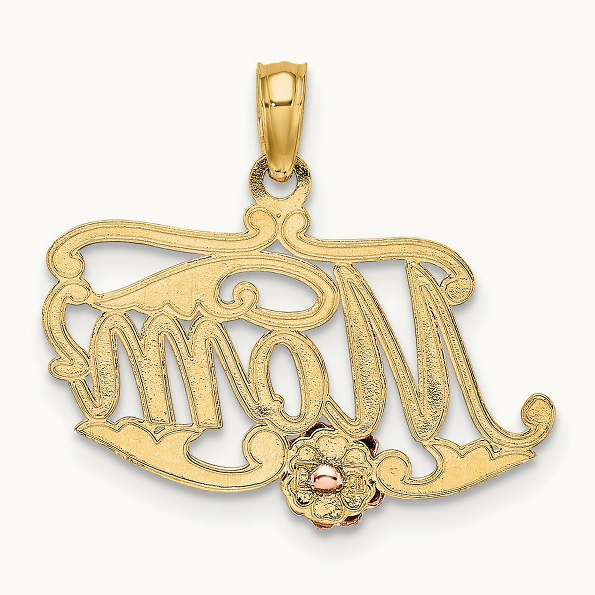MOM Script w/ Flower Charm, 14K Two-tone
