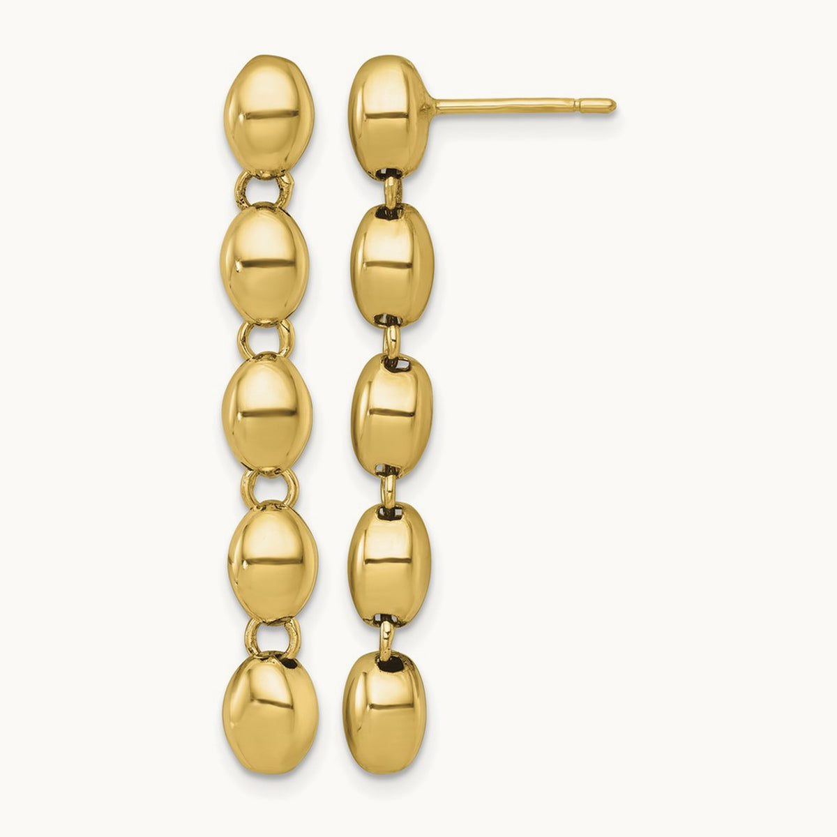 Polished Round Fancy Link Post Dangle Earrings, 5.25mm, 14K
