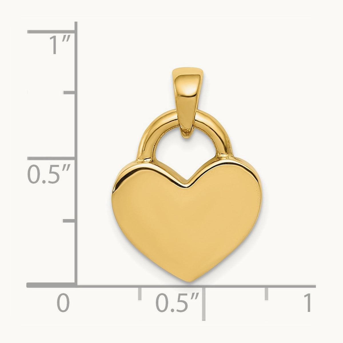 & Rhodium Hollow Polished 3D Reversible Heart Charm, 14K