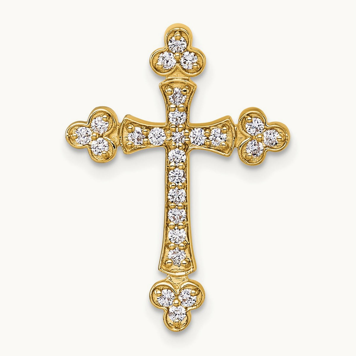 Diamond Budded Cross Chain Slide — 14K Yellow Gold, 25.2mm