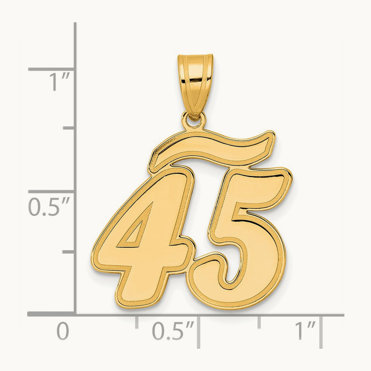 Brushed Border Script Number 45 Pendant, 14K