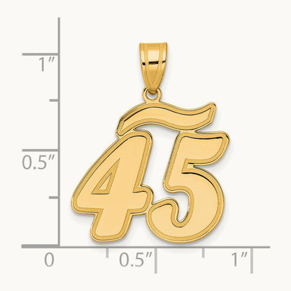 Brushed Border Script Number 45 Pendant, 14K