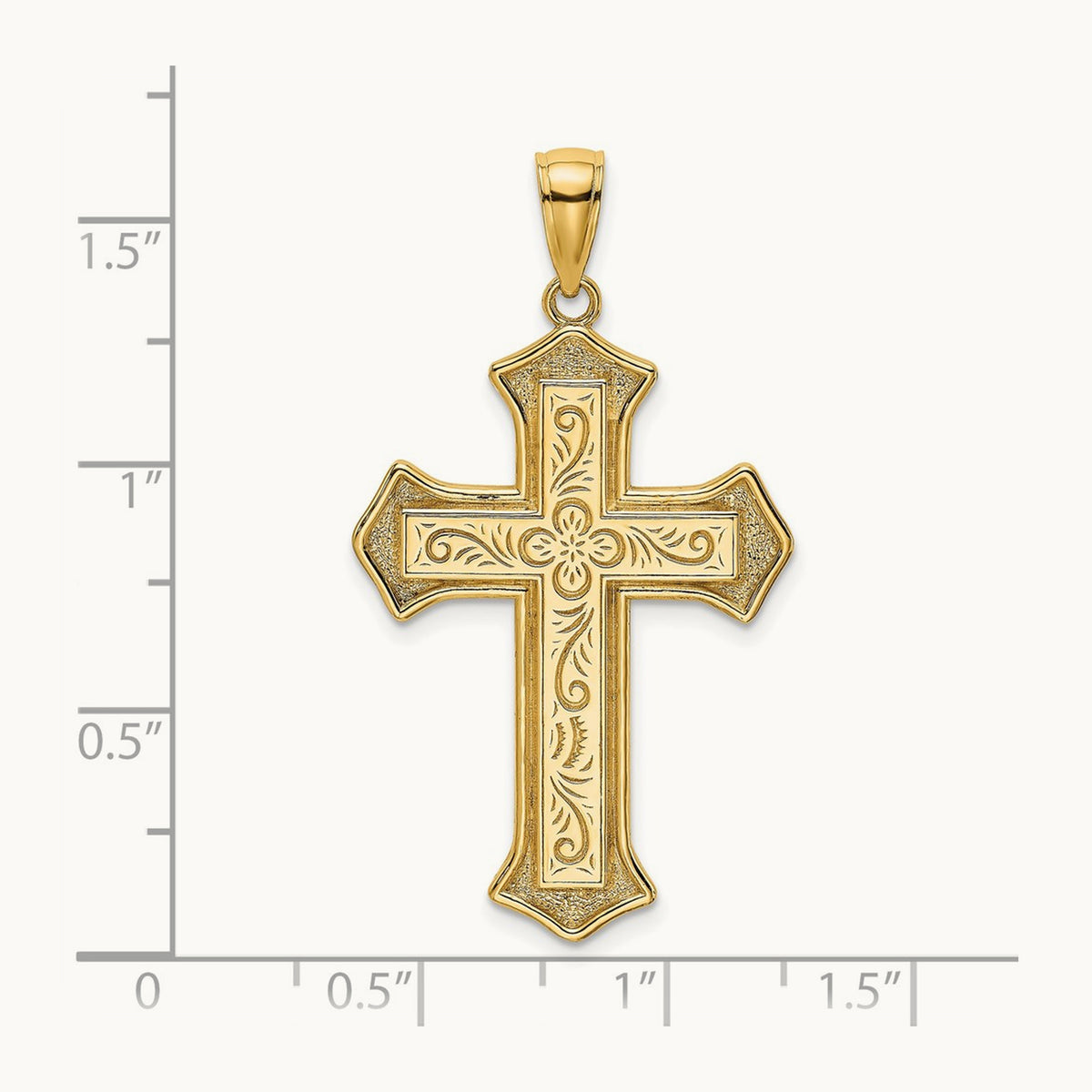 2-D Filigree Center Block Cross Charm — 14K Yellow Gold