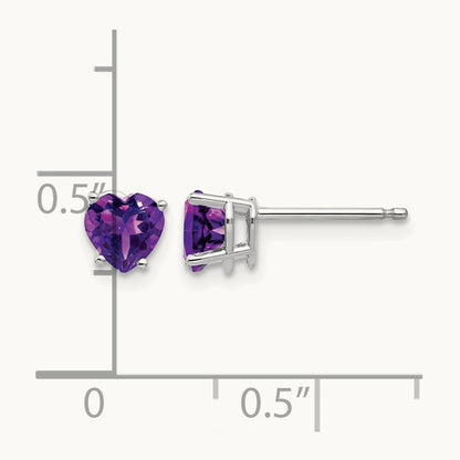 Heart Amethyst Earrings, 5mm, 14K White Gold