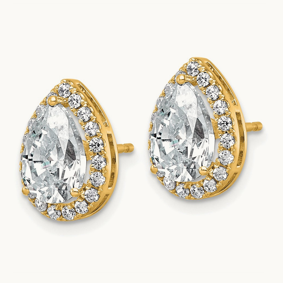 Pear Halo Post Earrings, 1.25-6.75 ct tw Lab-Grown Diamond — 3 1/2 ct, VS (Best), 14K Yellow Gold