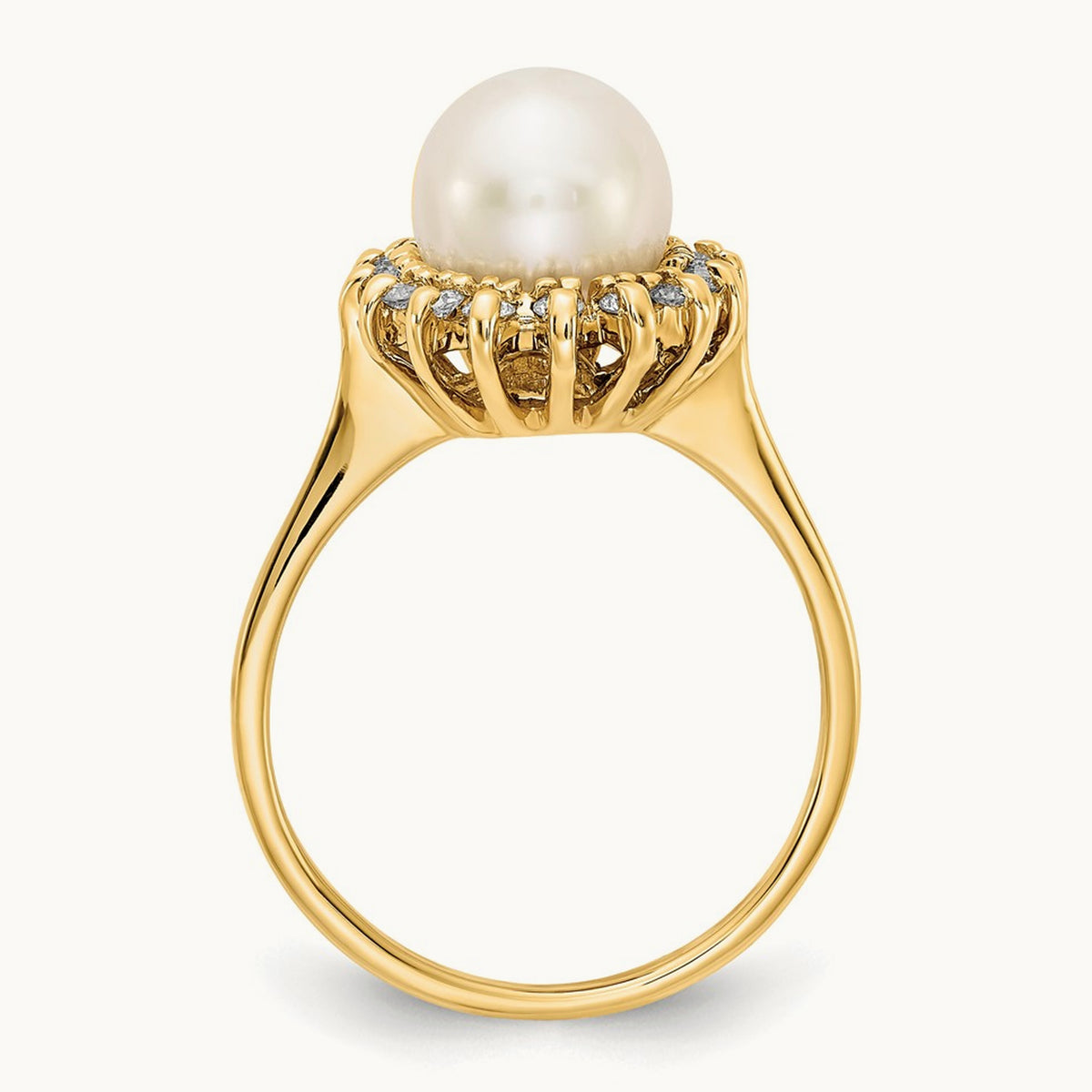 FW Cultured Pearl AA Diamond ring, 7.5mm, 14K