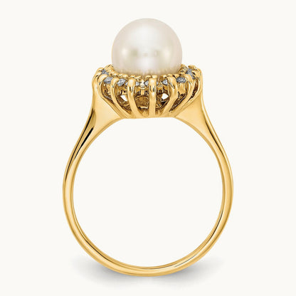 FW Cultured Pearl AA Diamond ring, 7.5mm, 14K