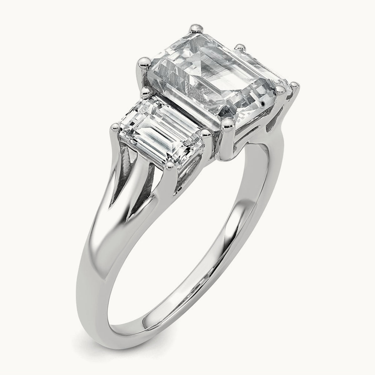 Emerald 3 Stone Engagement Ring, 1.50-3.25 ct tw Lab-Grown Diamond — 3 1/3 ct, 14K White Gold