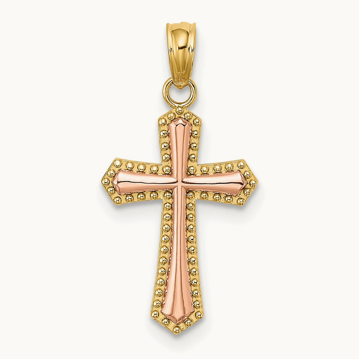 Beaded Trim Cross Charm — 14K Two-Tone Gold