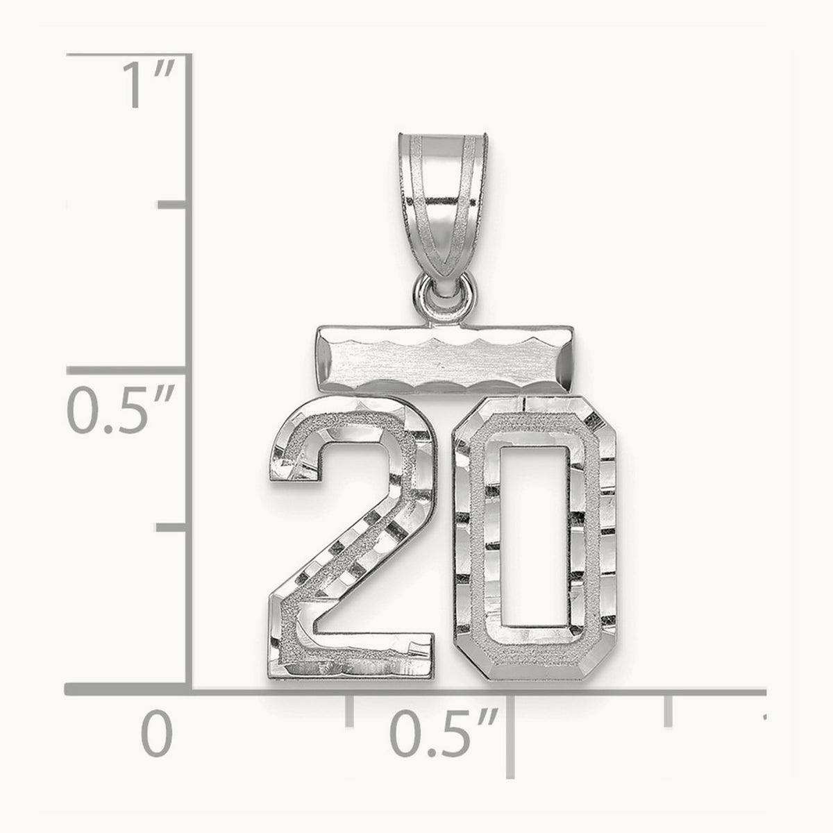 Small Brushed Diamond-cut Number 20 Charm — 14K White Gold