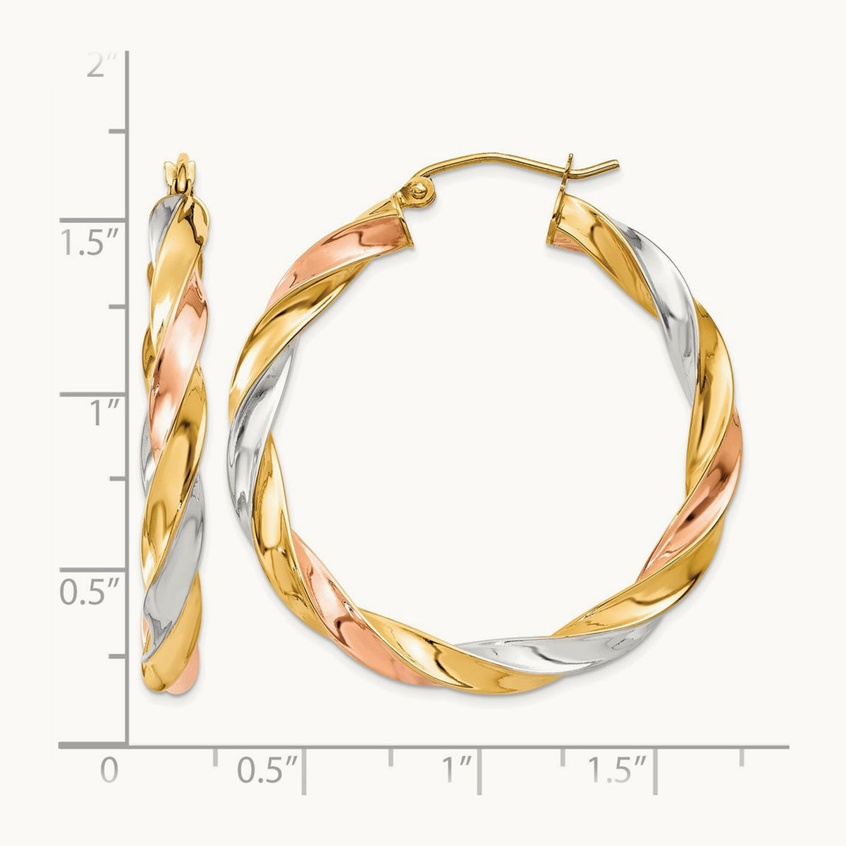 Tri-color Light Twisted Hoop Earrings — 34mm