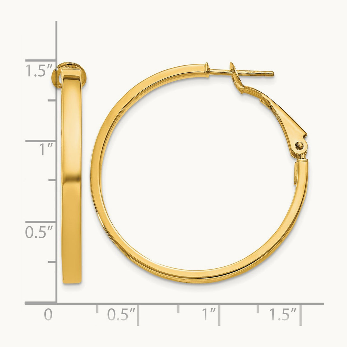 Polished Square Tube Round Hoop Earrings — 14K Yellow Gold, 3x35mm