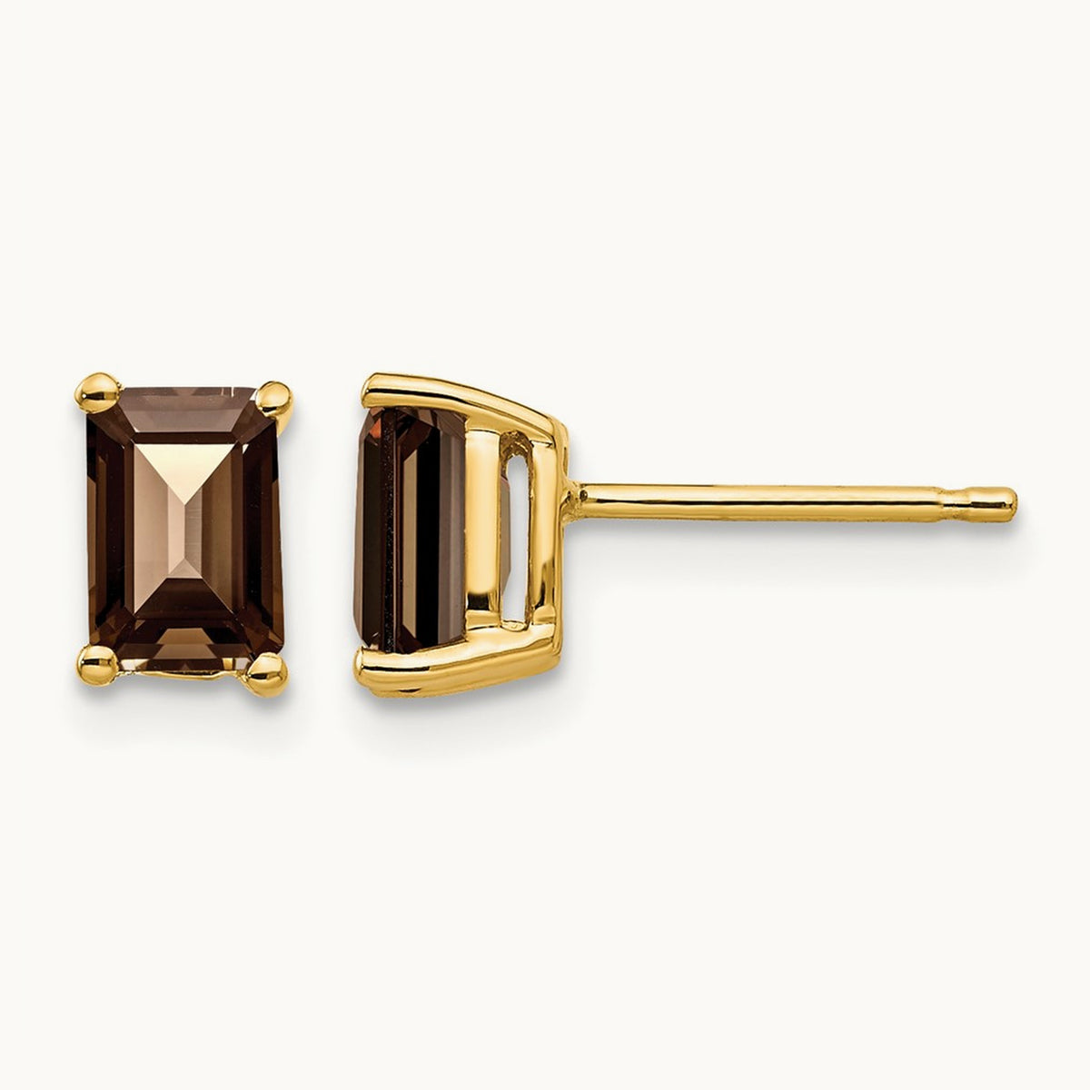 6x4 Emerald Smoky Quartz Earrings, 14K