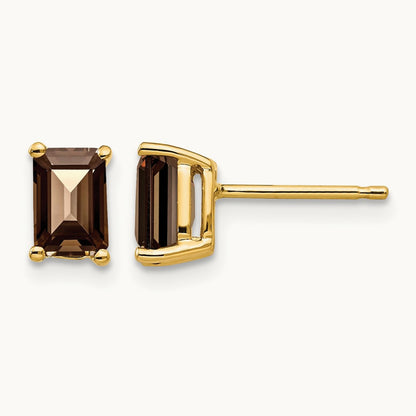 6x4 Emerald Smoky Quartz Earrings, 14K