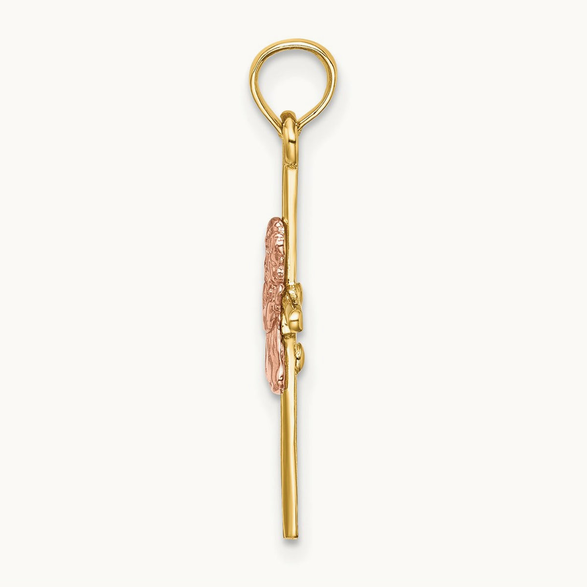 2-D Girl On Cross Charm, 14K Two-tone