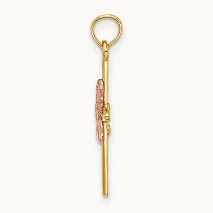 2-D Girl On Cross Charm, 14K Two-tone