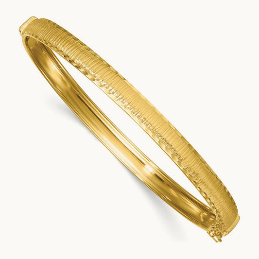 Polished Diamond-cut Textured Hinged Bangle Bracelet — 5.25mm