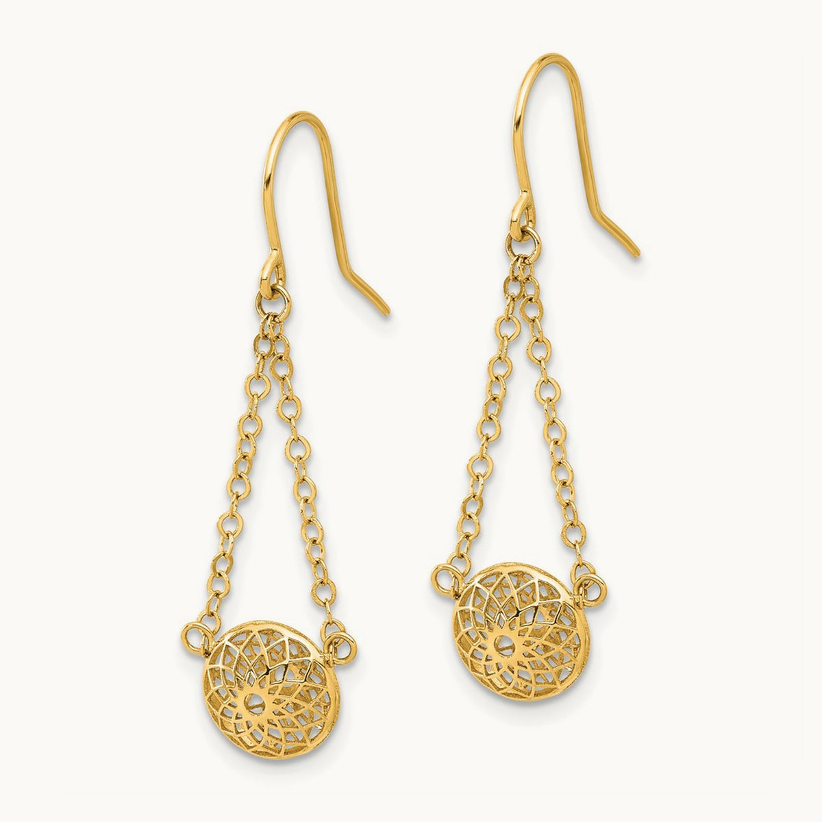 Polished Cut Out Hollow Dangle Earrings, 14K