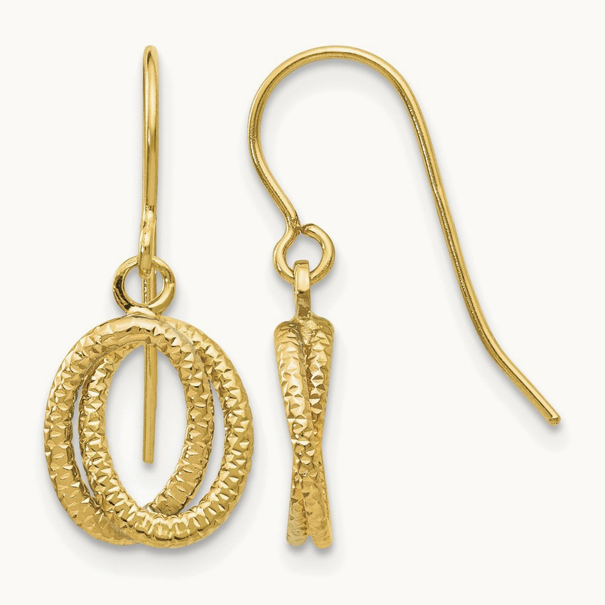 Textured Fancy Dangle Earrings — 14K Yellow Gold