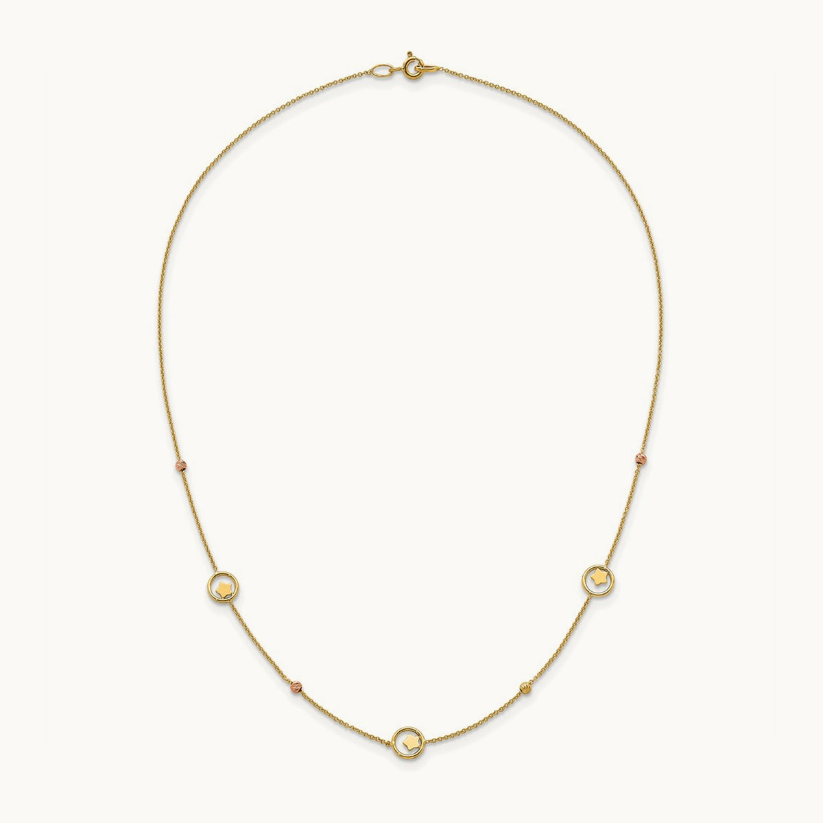 Polished Stars in Circle with D/C Beads 16.75in Necklace, 14K